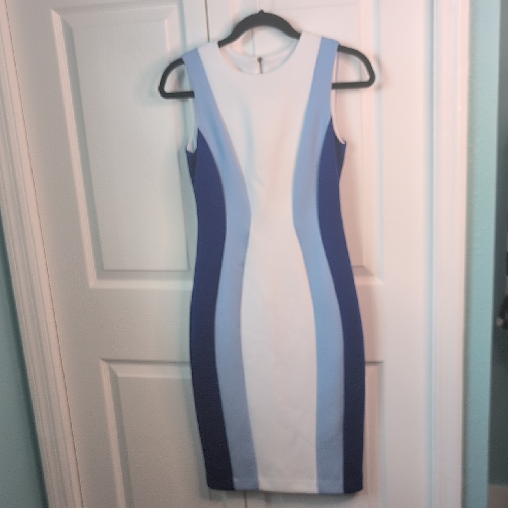 Calvin Klein Blue and White Midi Dress